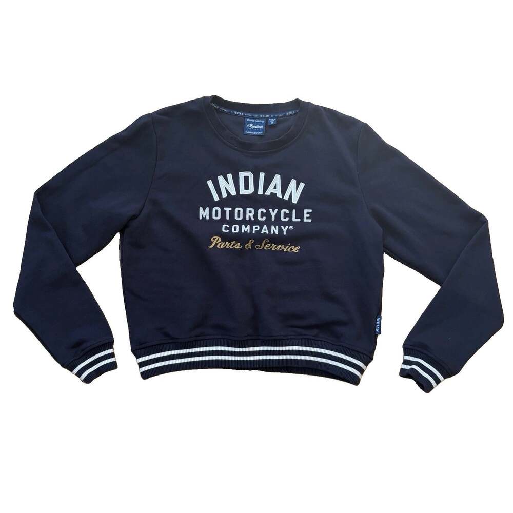 Indian Motorcycle Cropped Crewneck Sweatshirt Womens Medium Navy Blue Biker
